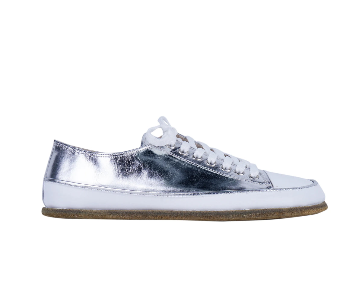 Bright Barefoot Converse Shoes – Classic Sole — Leather Sole – Silver