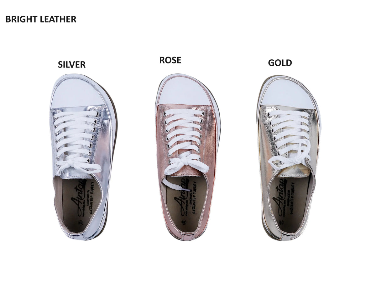 Bright Barefoot Converse Shoes – Classic Sole — Leather Sole – Silver