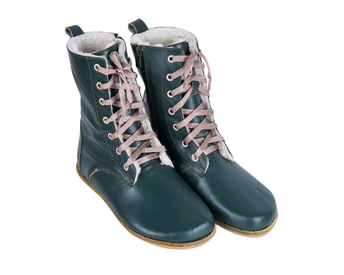 Smooth Barefoot Shearling Long Boots Shoes – Classic Sole — Leather Sole – Green