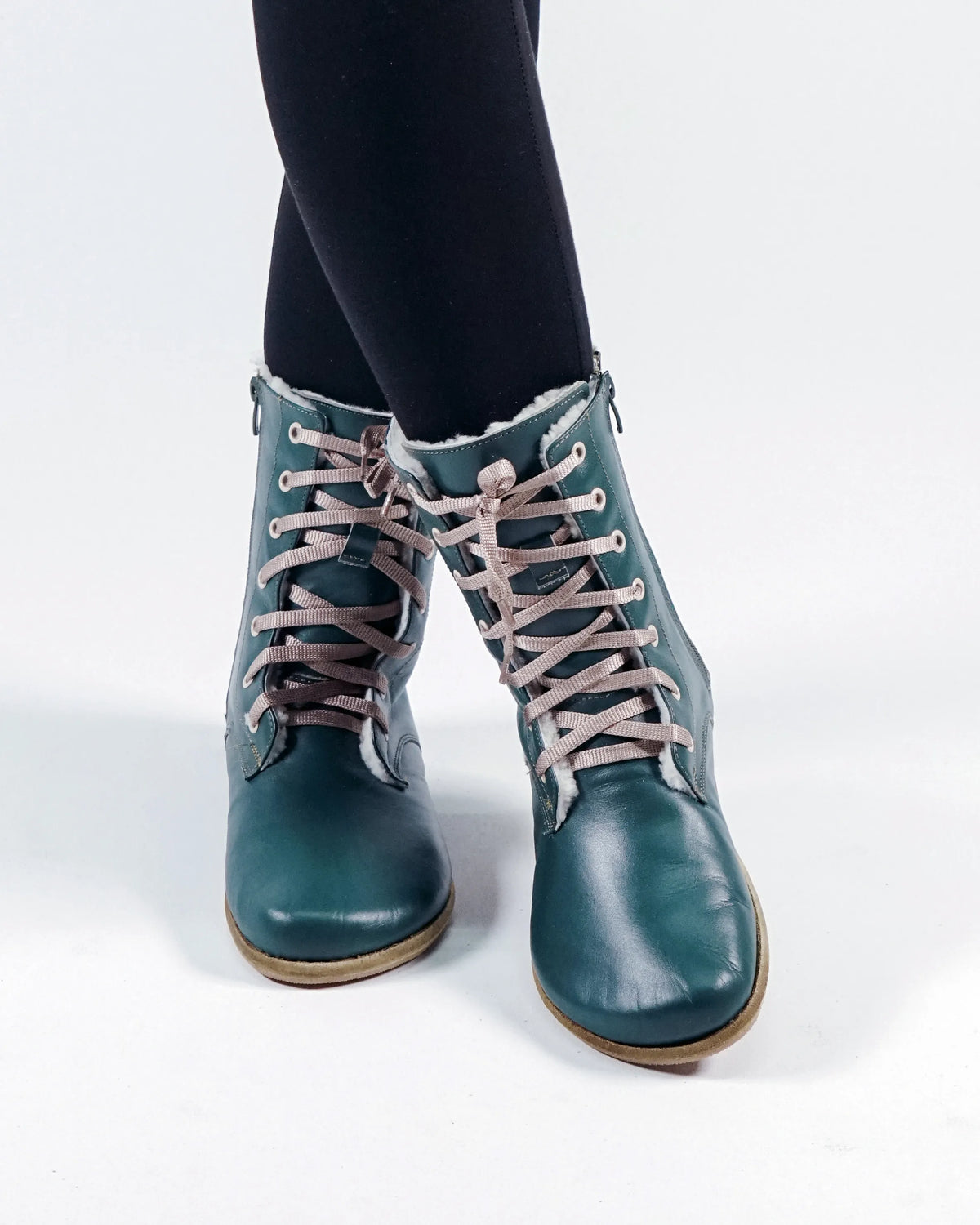 Smooth Barefoot Shearling Long Boots Shoes – Classic Sole — Leather Sole – Green