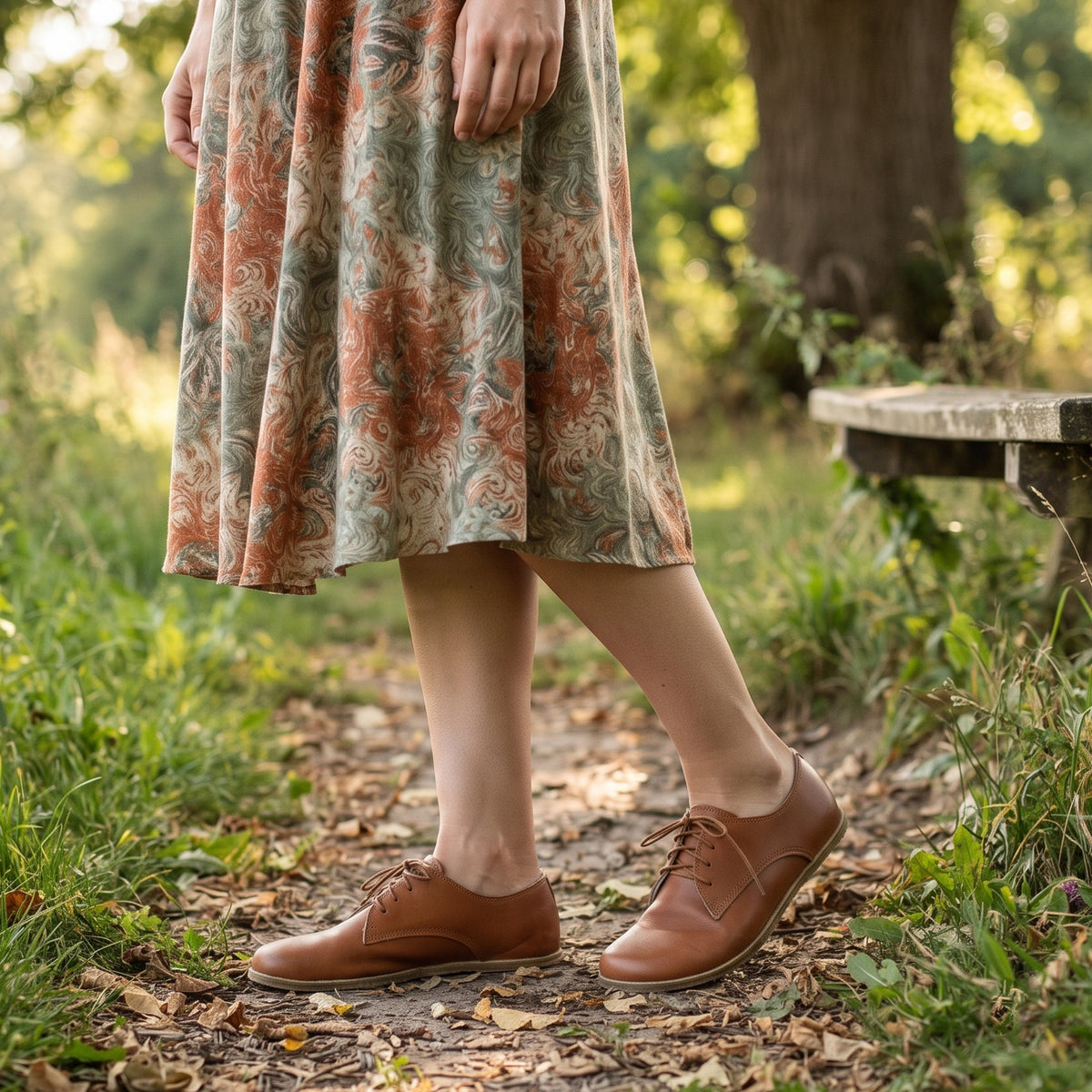 Smooth Barefoot Oxford Shoes – Classic Sole — Leather Sole – Tan