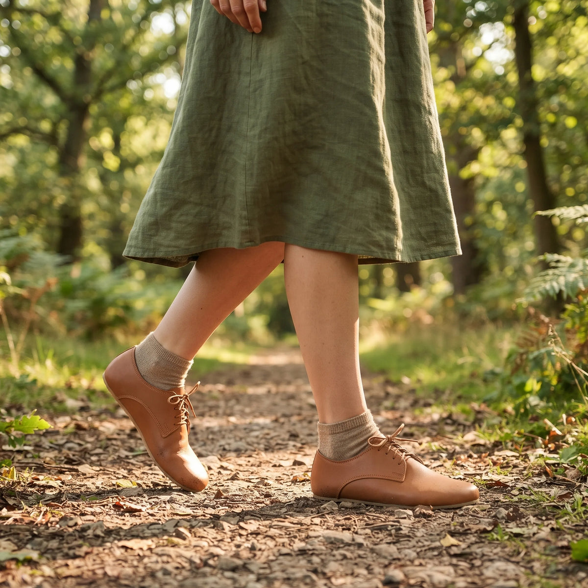 Smooth Barefoot Oxford Shoes – Rubber Sole – Tan
