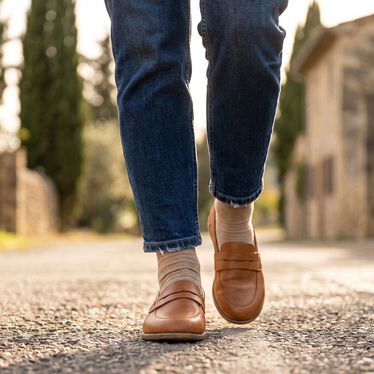 Crazy Barefoot Penny Loafer Shoes – Classic Sole — Leather Sole – Honey Camel