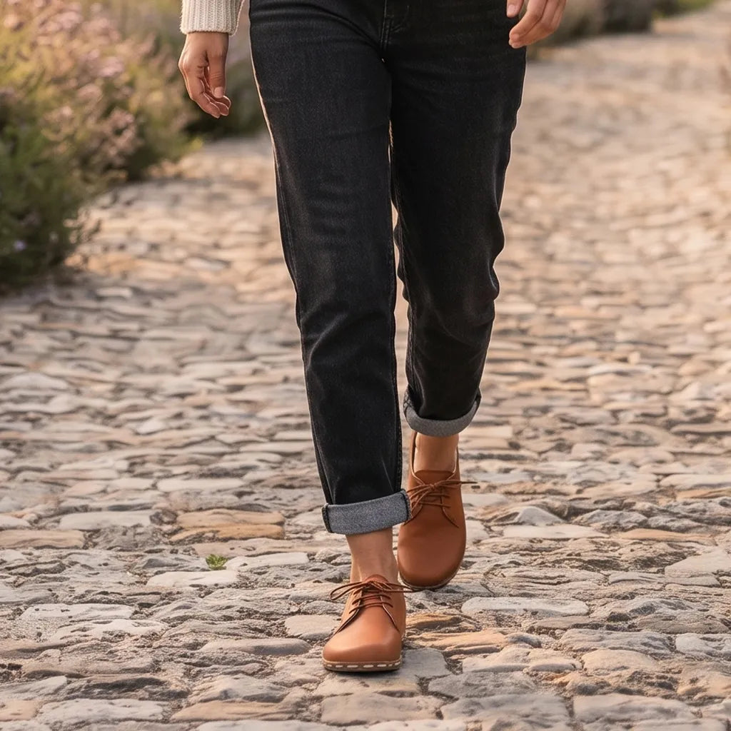Smooth Barefoot Oxford Shoes — Leather Sole – Tan