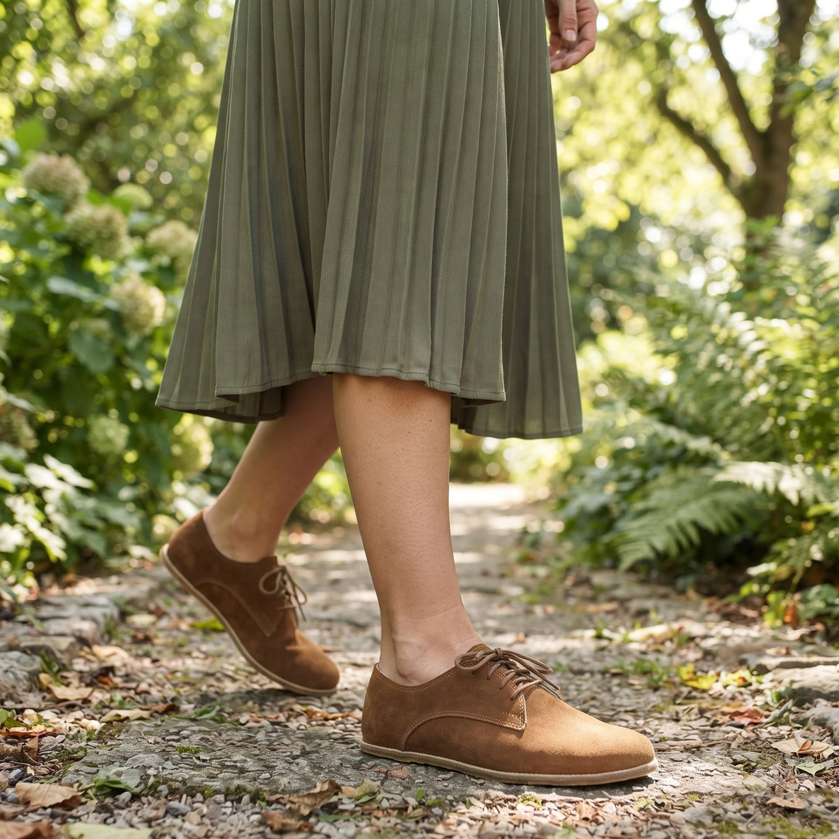 Suede Barefoot Oxford Shoes – Classic Sole — Leather Sole – Tan