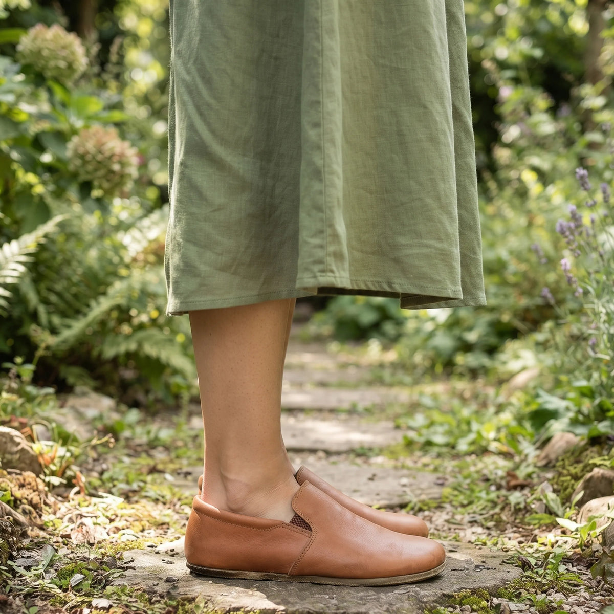 Smooth Barefoot Slip-On Shoes – Classic Sole — Leather Sole – Tan