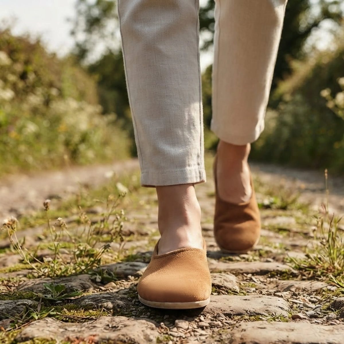 Suede Barefoot Ballet Shoes – Classic Sole — Leather Sole – Tan
