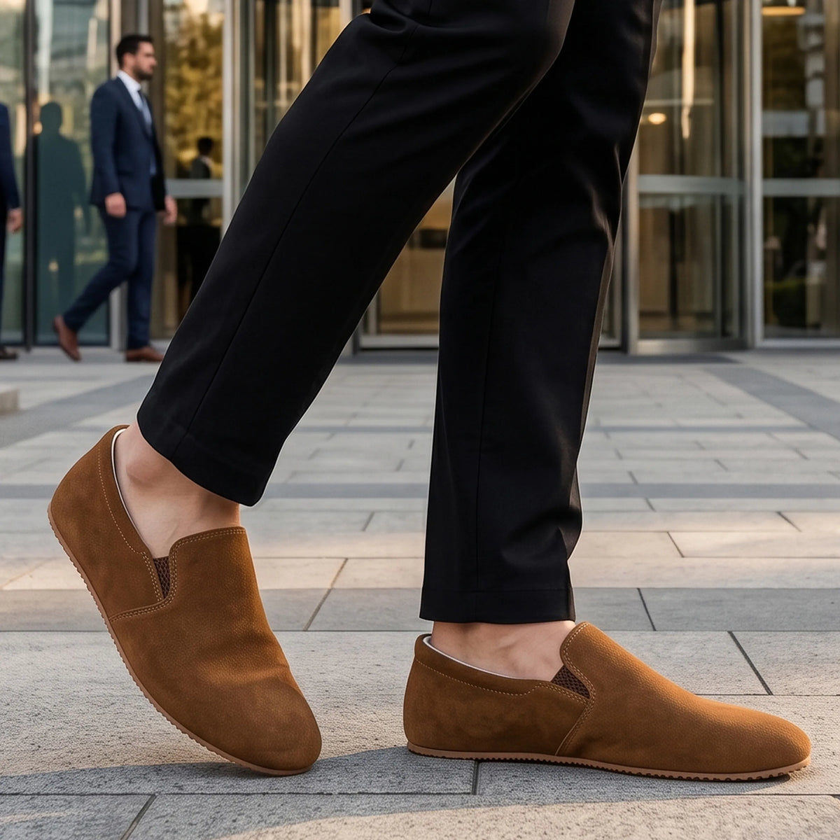 Suede Barefoot Slip-On Shoes – Rubber Sole – Tan