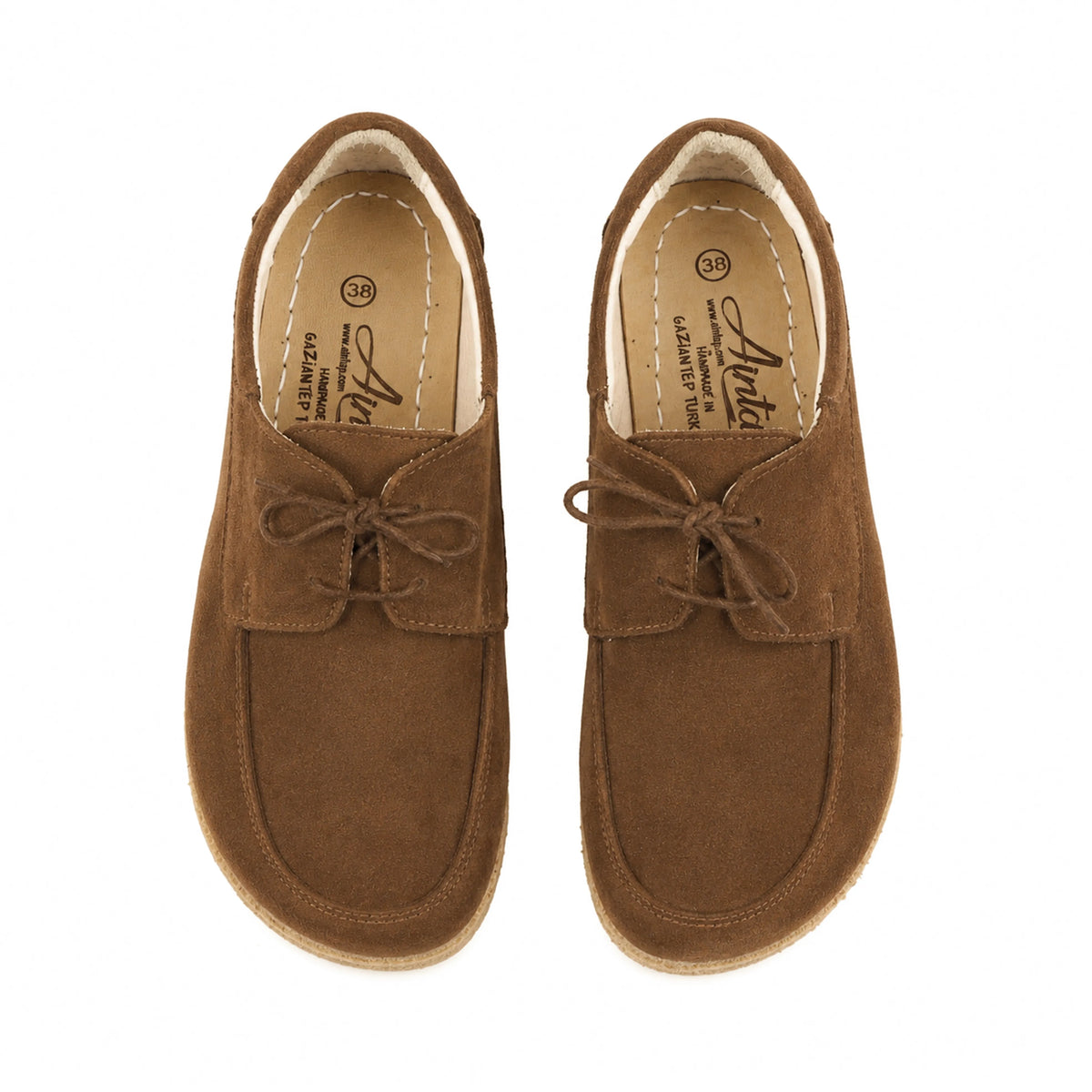 Suede Barefoot Laces Penny Loafer Shoes – Classic Sole — Leather Sole – Tan