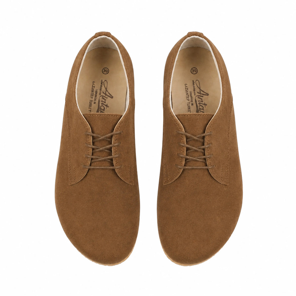 Suede Barefoot Oxford Shoes — Leather Sole – Tan