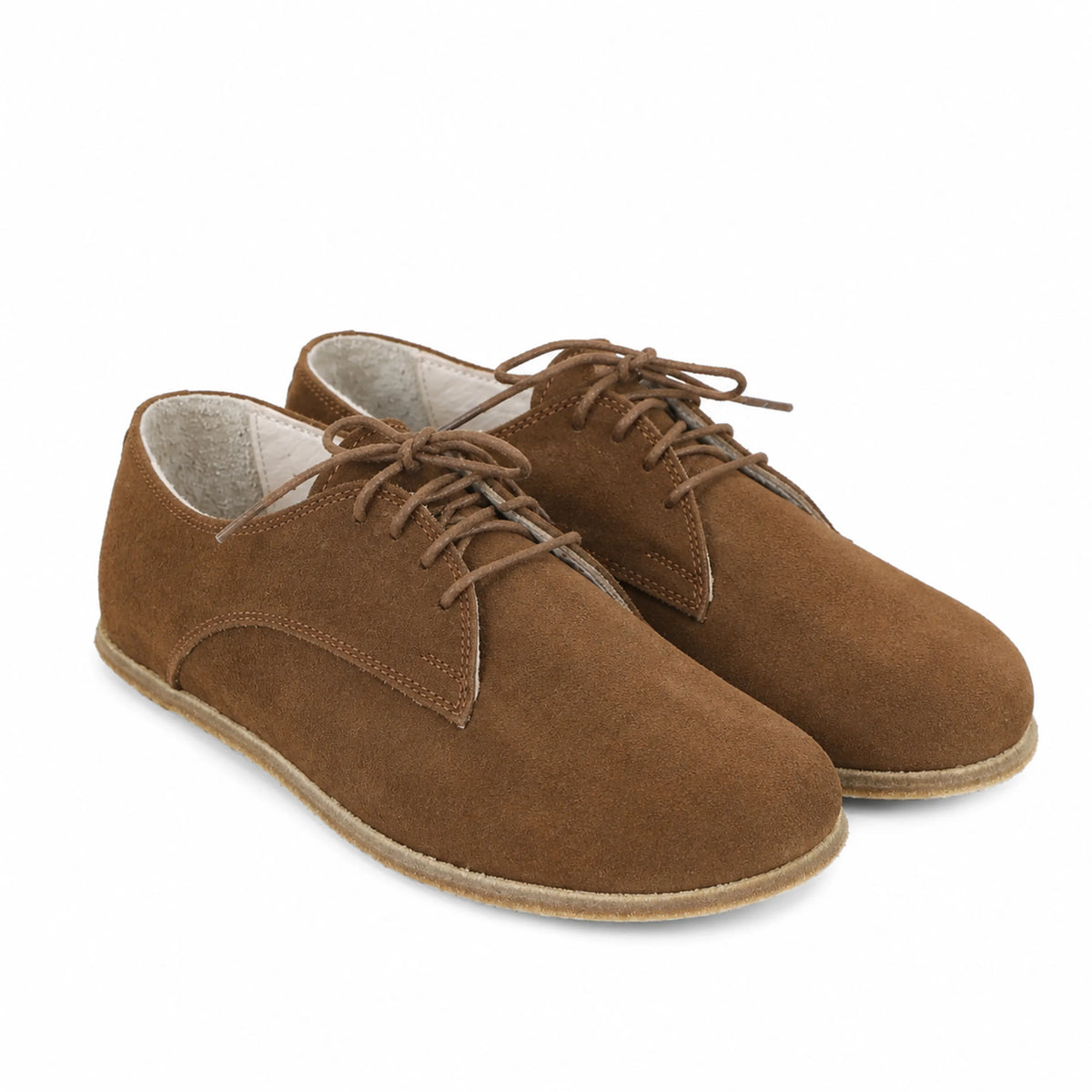 Suede Barefoot Oxford Shoes – Classic Sole — Leather Sole – Tan