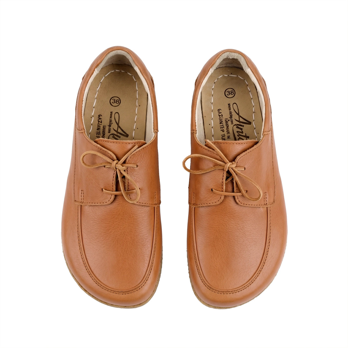 Smooth Barefoot Laces Penny Loafer Shoes – Classic Sole — Leather Sole – Tan