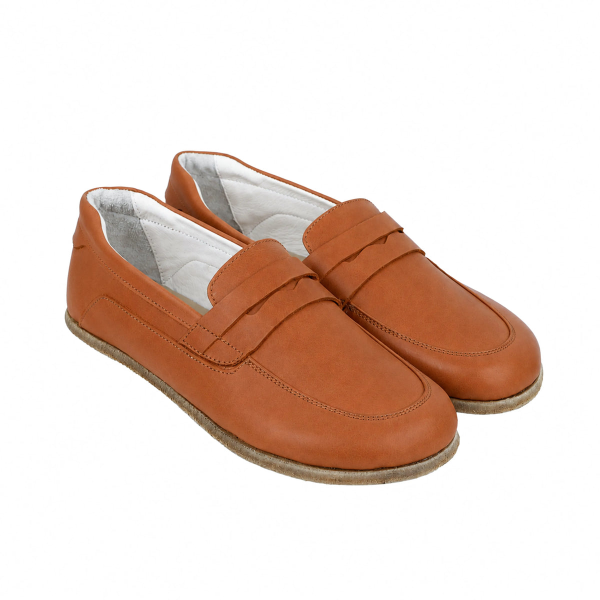 Smooth Barefoot Penny Loafer Shoes – Classic Sole — Leather Sole – Tan