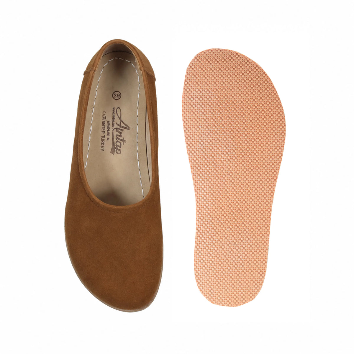 Suede Barefoot Ballet Shoes – Rubber Sole – Tan
