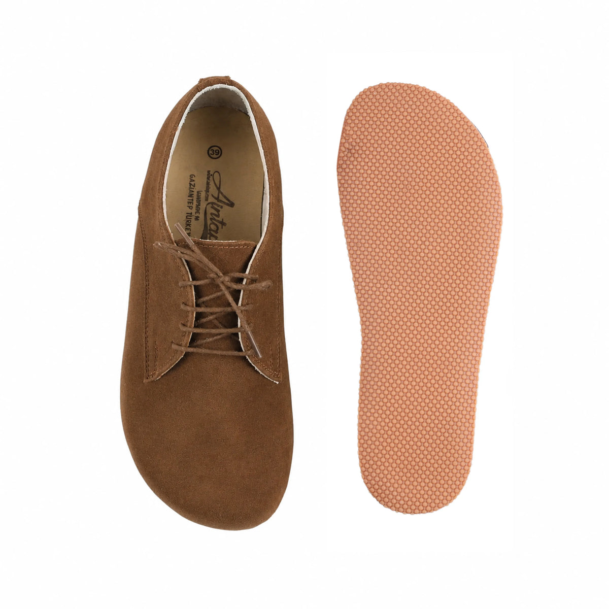Suede Barefoot Oxford Shoes – Rubber Sole – Tan