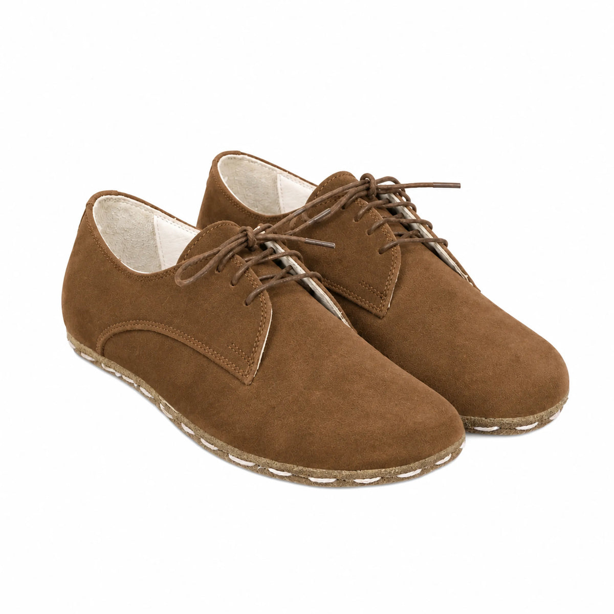 Suede Barefoot Oxford Shoes — Leather Sole – Tan