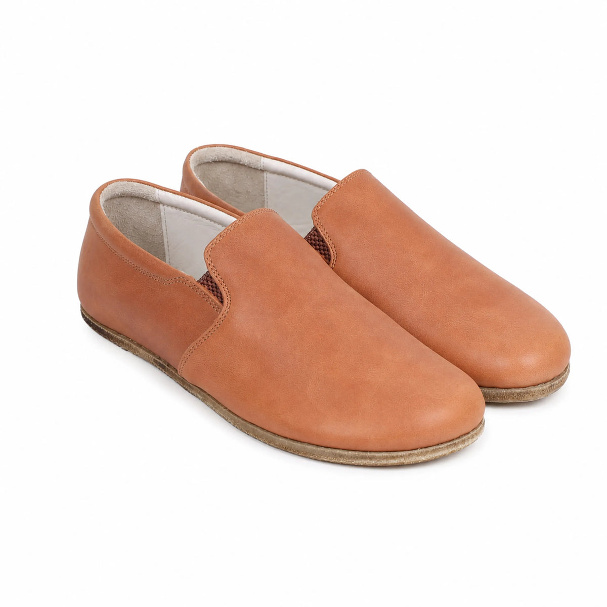 Smooth Barefoot Slip-On Shoes – Classic Sole — Leather Sole – Tan