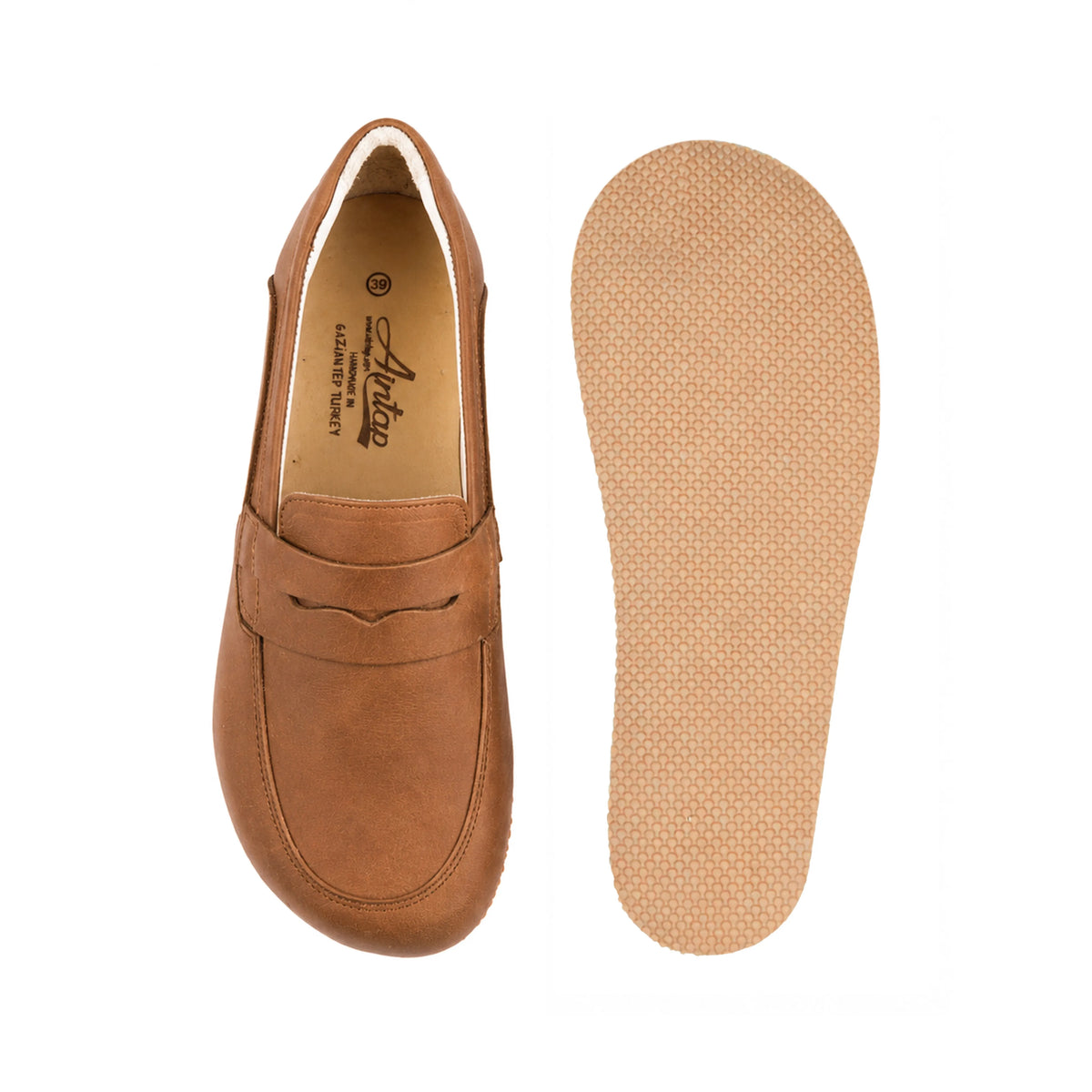 Crazy Barefoot Penny Loafer Shoes – Rubber Sole – Honey Camel