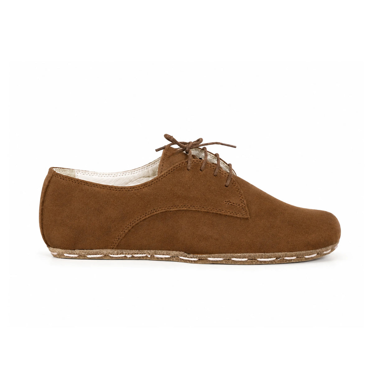 Suede Barefoot Oxford Shoes — Leather Sole – Tan