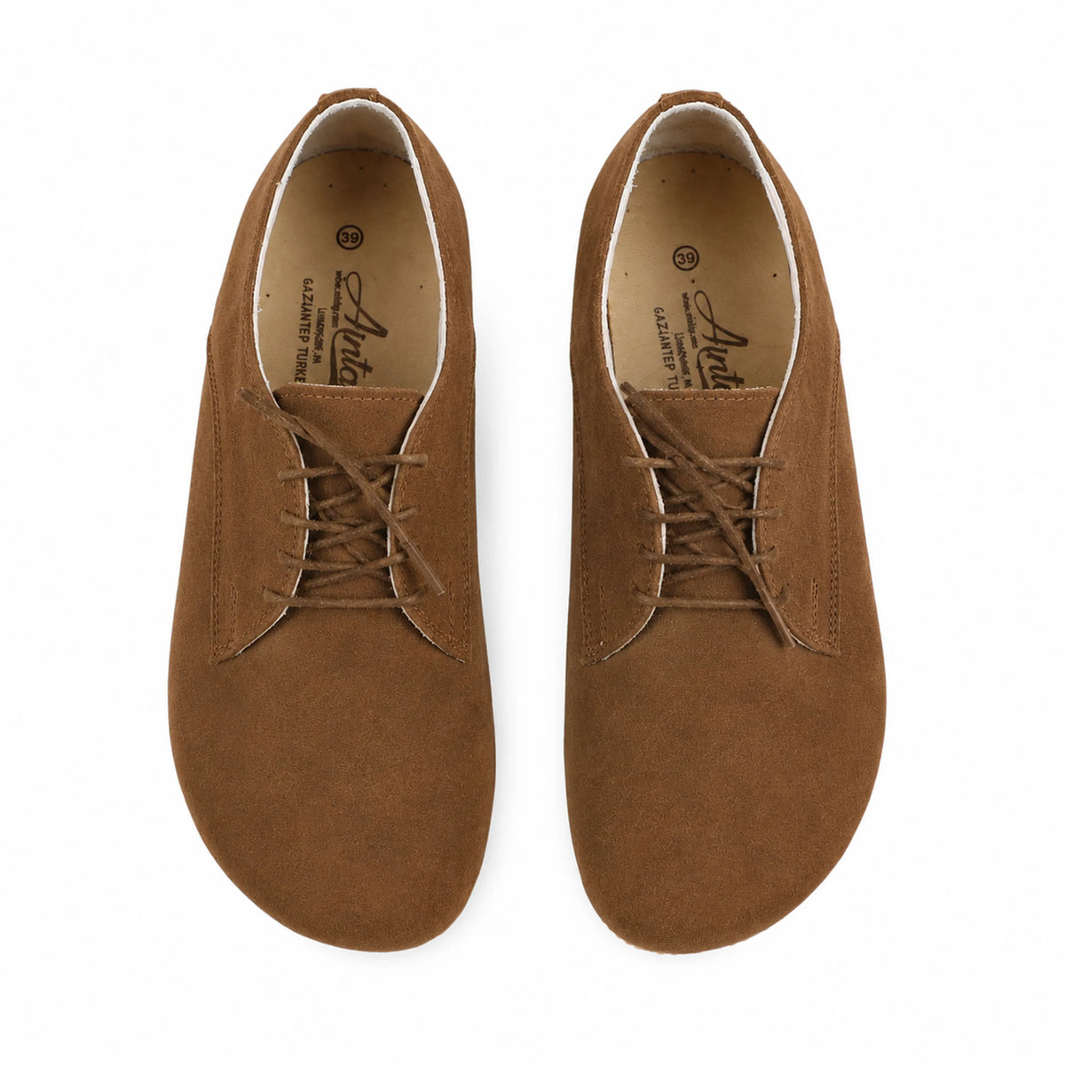 Suede Barefoot Oxford Shoes – Classic Sole — Leather Sole – Tan