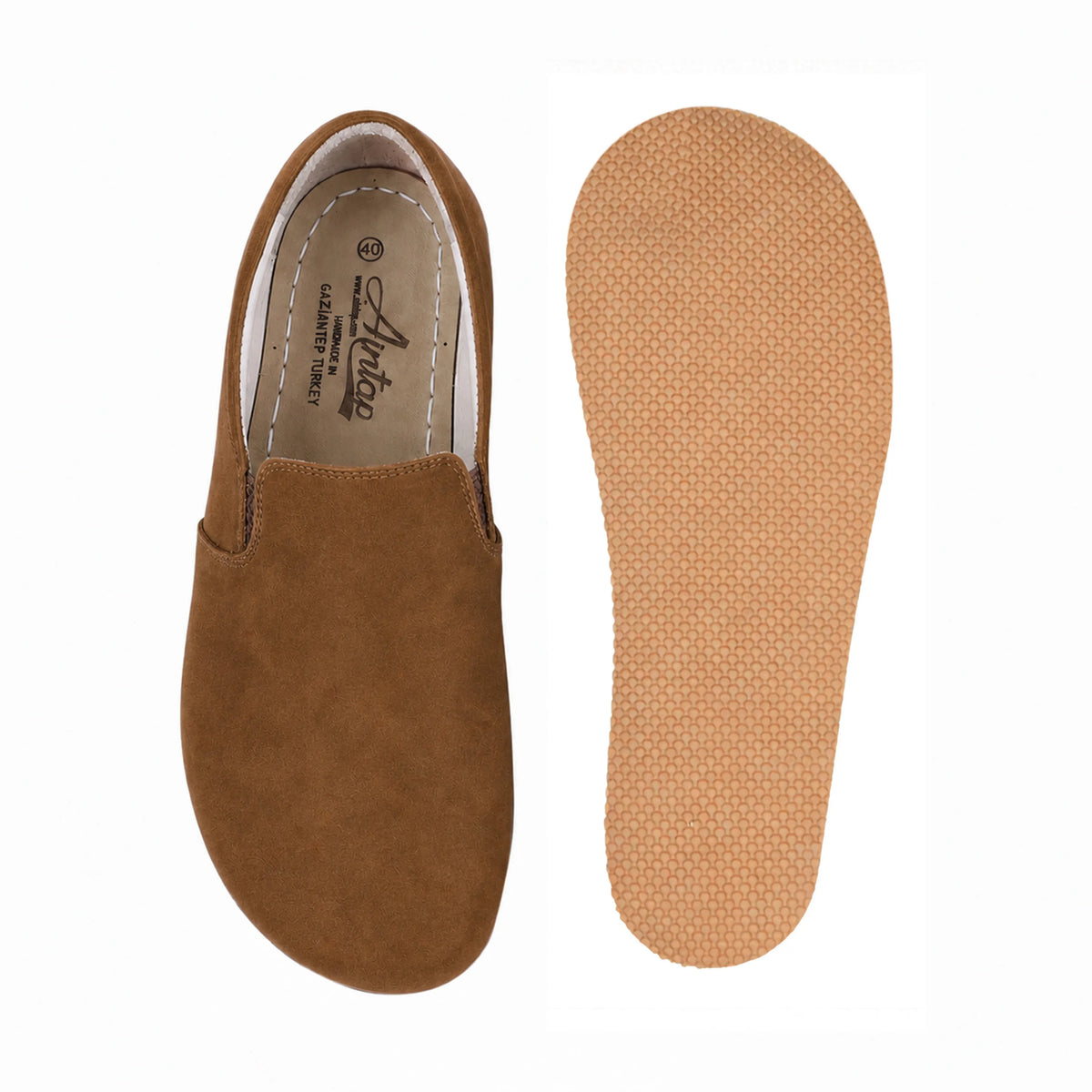 Suede Barefoot Slip-On Shoes – Rubber Sole – Tan