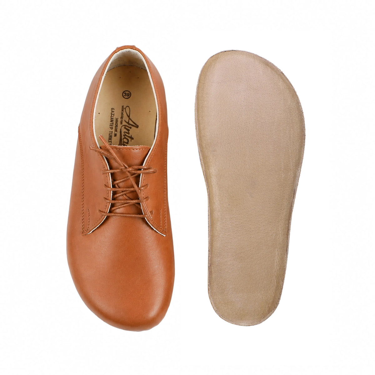 Smooth Barefoot Oxford Shoes – Classic Sole — Leather Sole – Tan