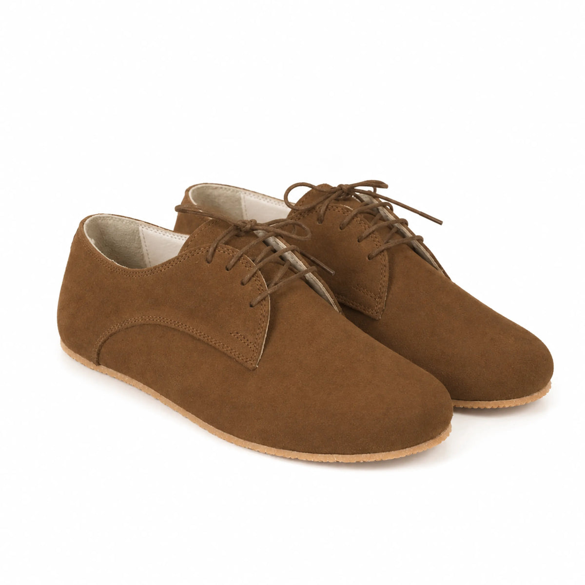 Suede Barefoot Oxford Shoes – Rubber Sole – Tan