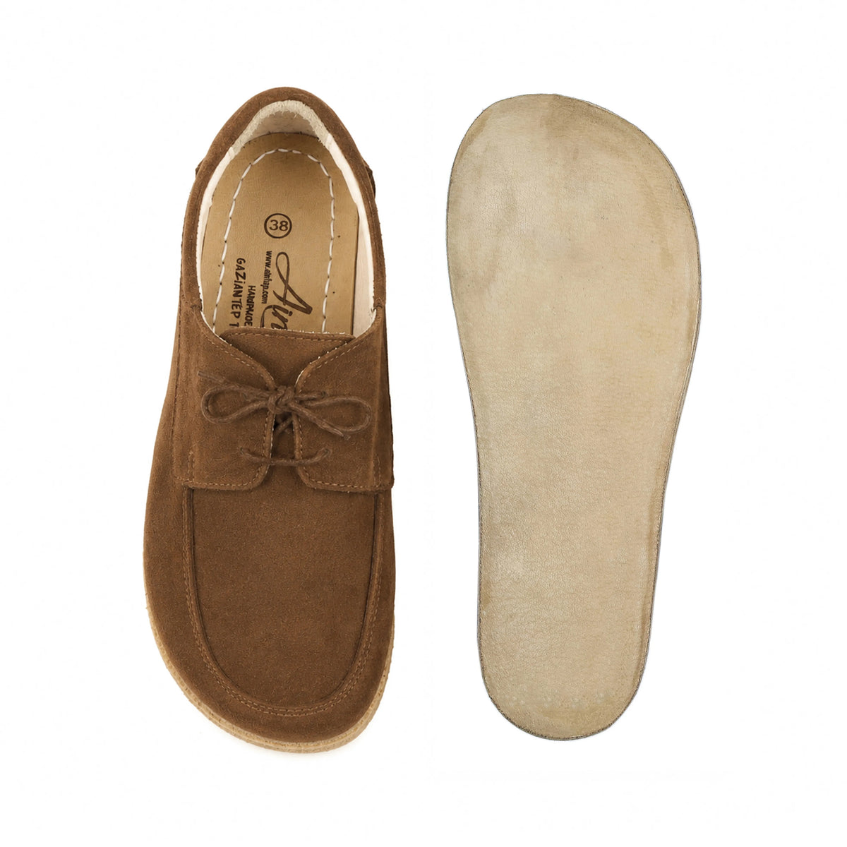 Suede Barefoot Laces Penny Loafer Shoes – Classic Sole — Leather Sole – Tan