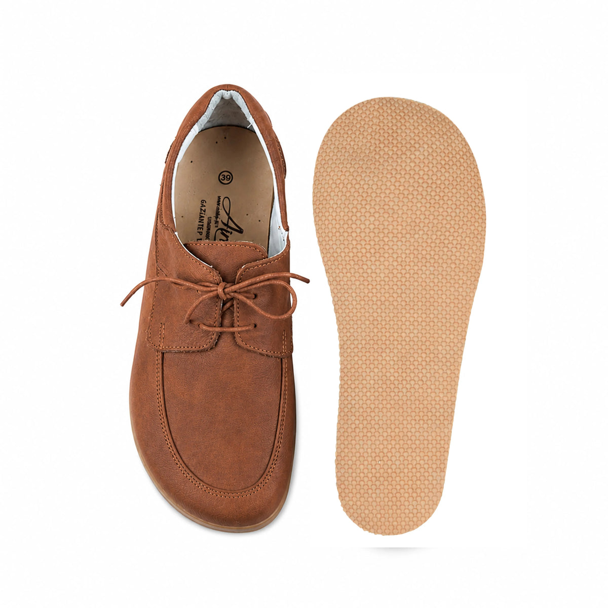 Crazy Barefoot Laces Penny Loafer Shoes – Rubber Sole – Honey Camel