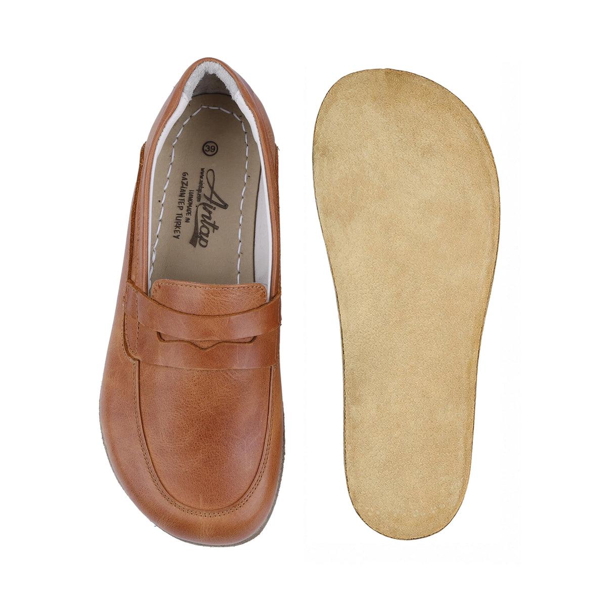 Crazy Barefoot Penny Loafer Shoes – Classic Sole — Leather Sole – Honey Camel