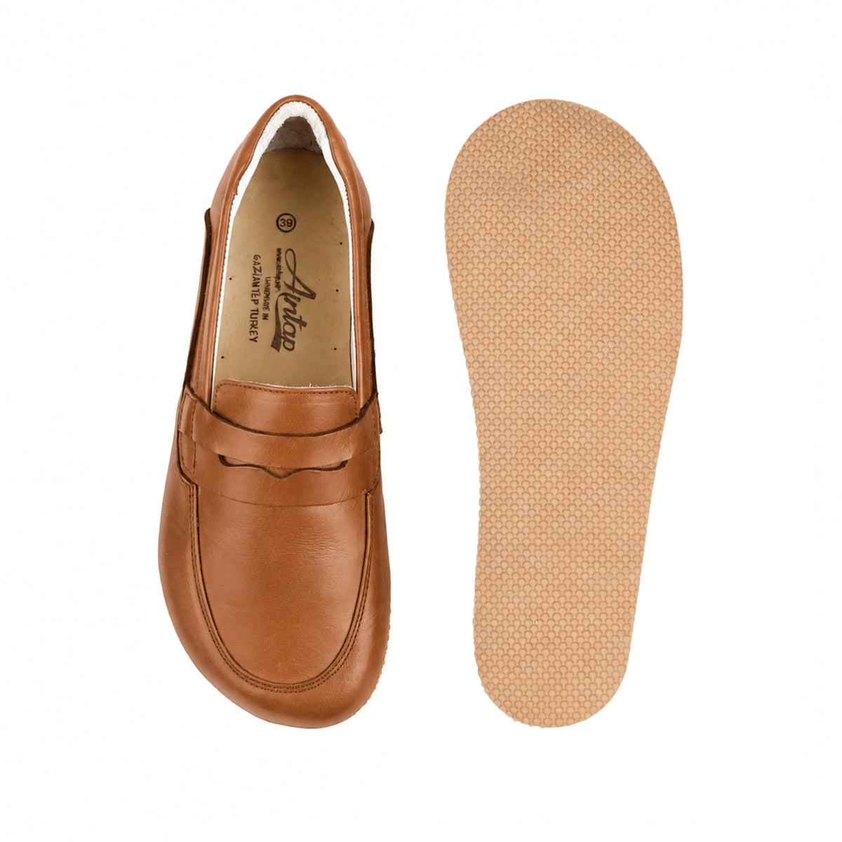 Smooth Barefoot Penny Loafer Shoes – Rubber Sole – Tan