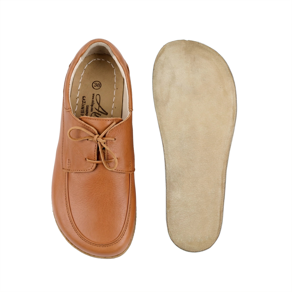 Smooth Barefoot Laces Penny Loafer Shoes – Classic Sole — Leather Sole – Tan