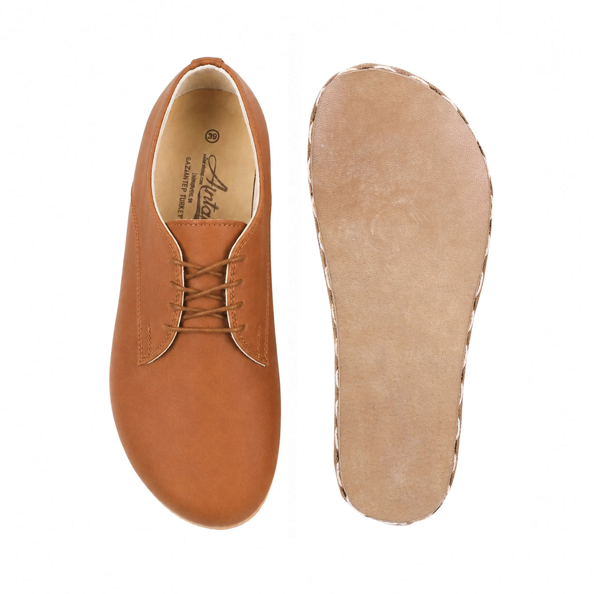 Smooth Barefoot Oxford Shoes — Leather Sole – Tan