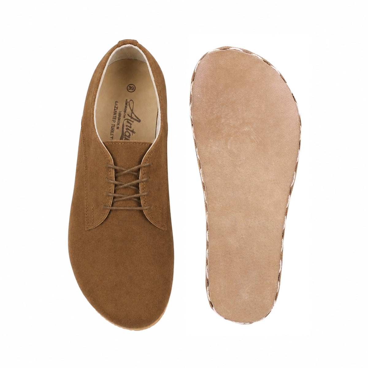 Suede Barefoot Oxford Shoes — Leather Sole – Tan