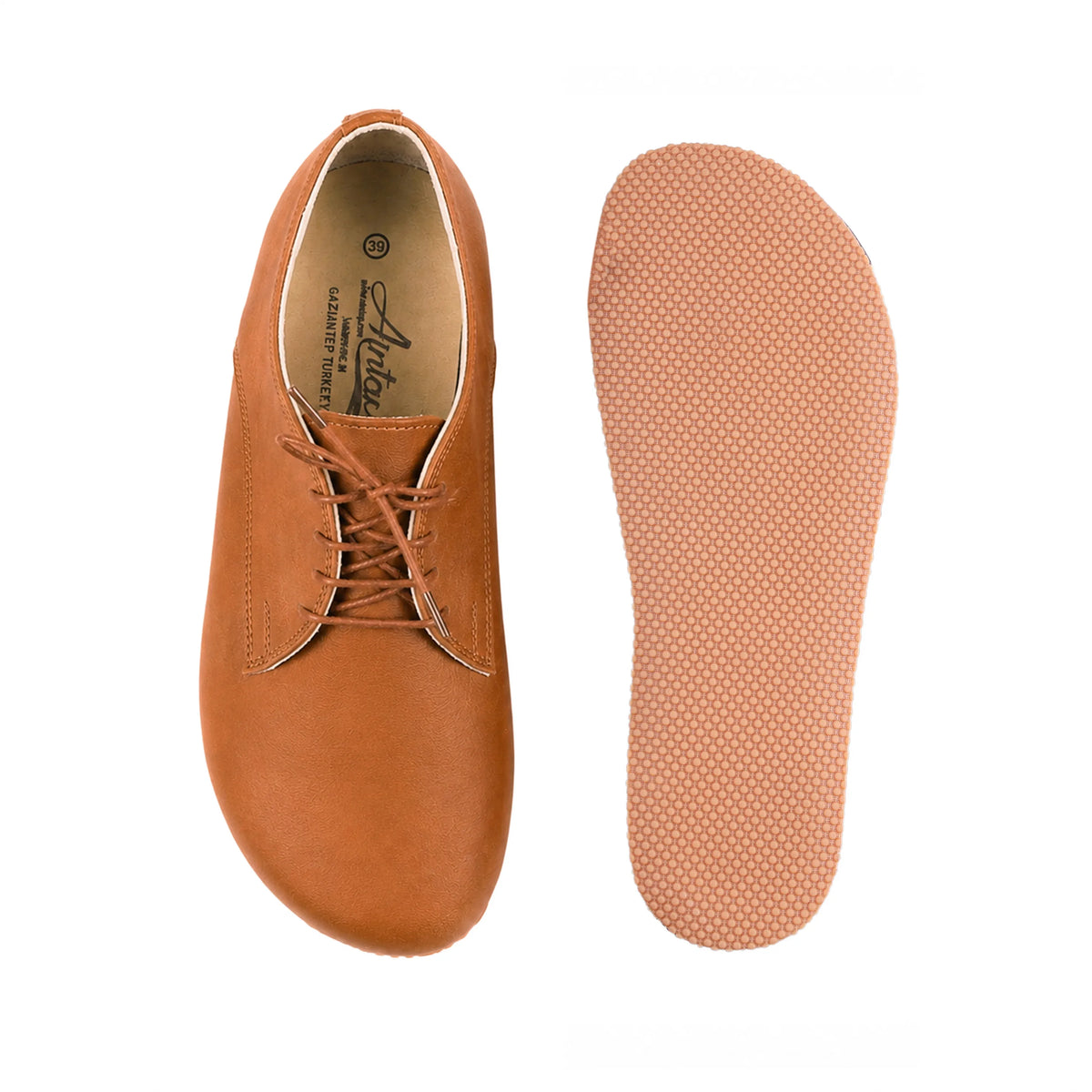 Smooth Barefoot Oxford Shoes – Rubber Sole – Tan