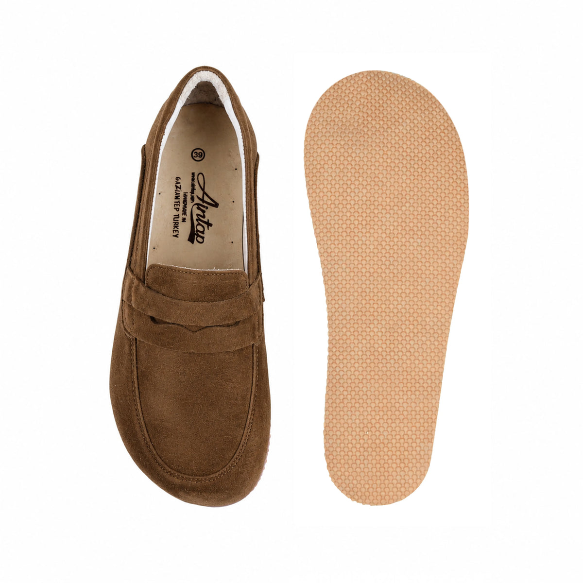 Suede Barefoot Penny Loafer Shoes – Rubber Sole – Tan