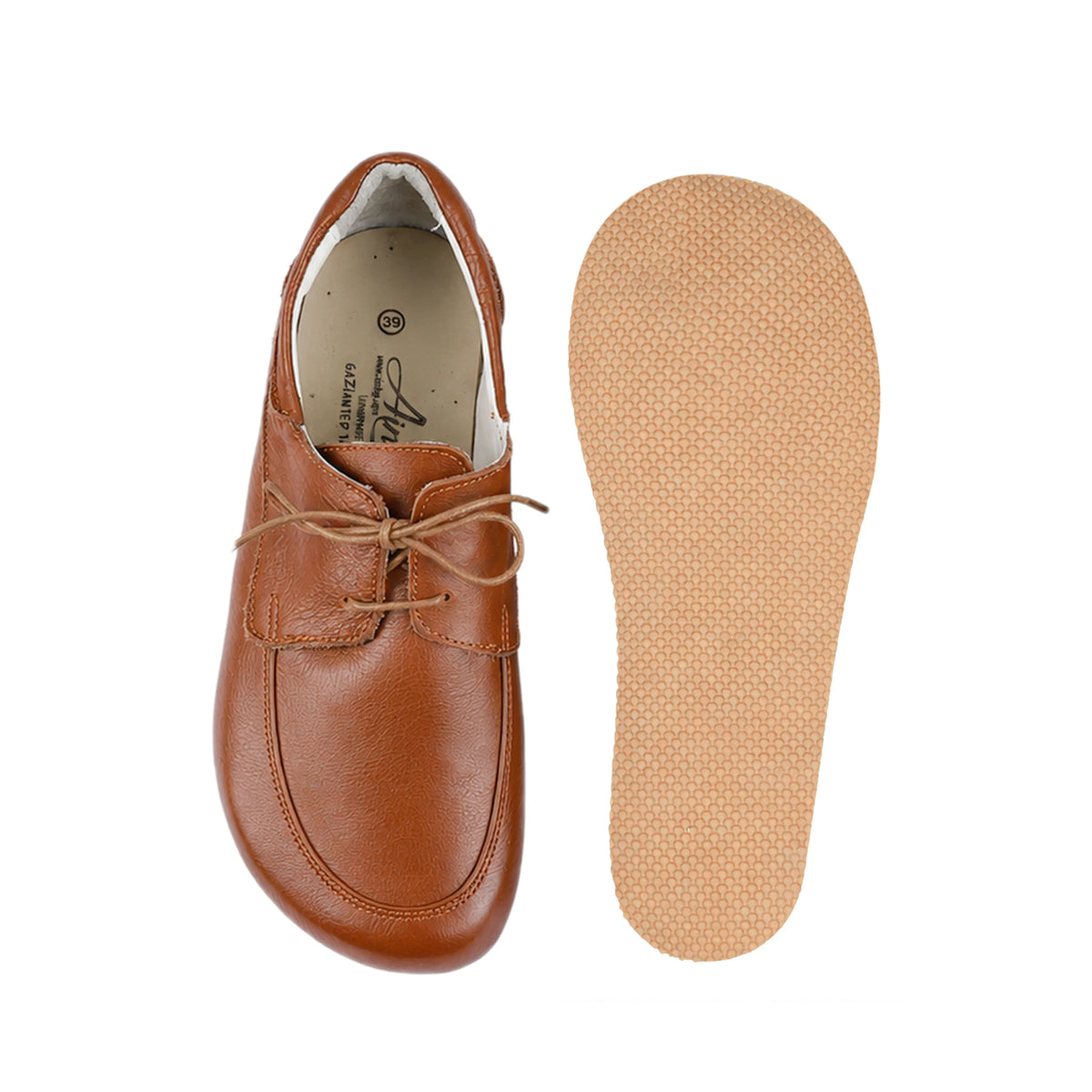 Smooth Barefoot Laces Penny Loafer Shoes – Rubber Sole – Tan