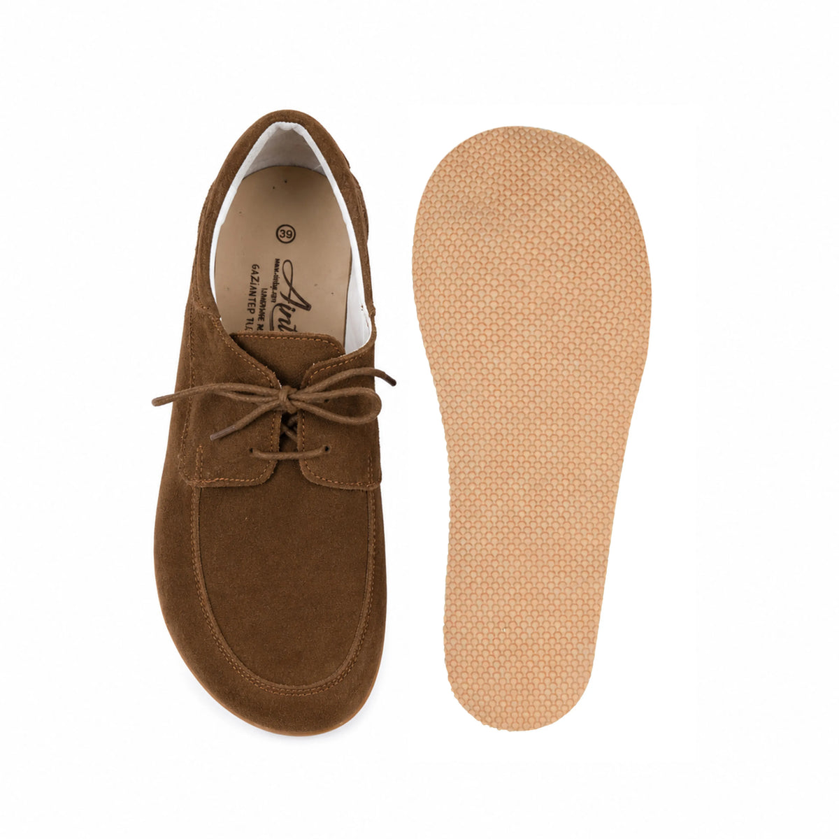 Suede Barefoot Laces Penny Loafer Shoes – Rubber Sole – Tan