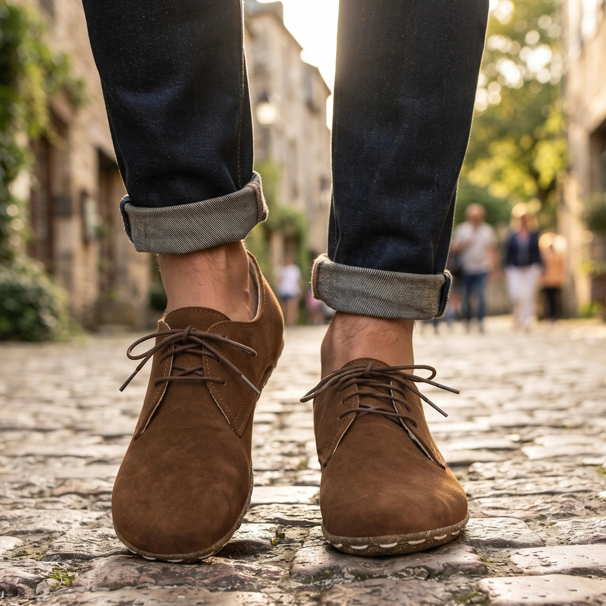 Suede Barefoot Oxford Shoes — Leather Sole – Tan