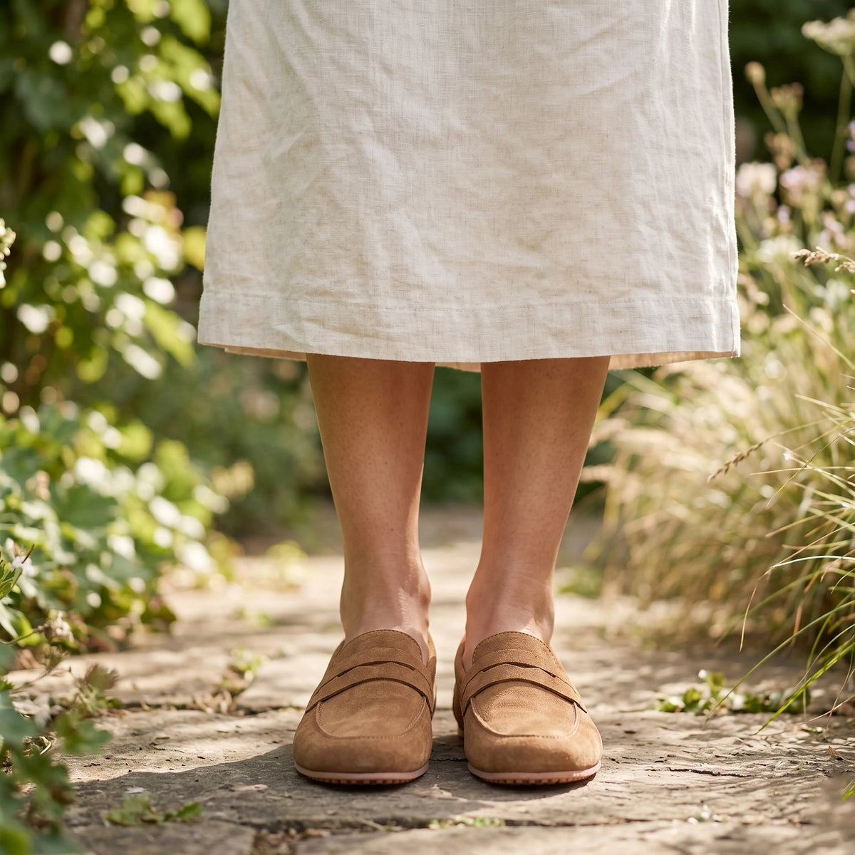 Suede Barefoot Penny Loafer Shoes – Rubber Sole – Tan