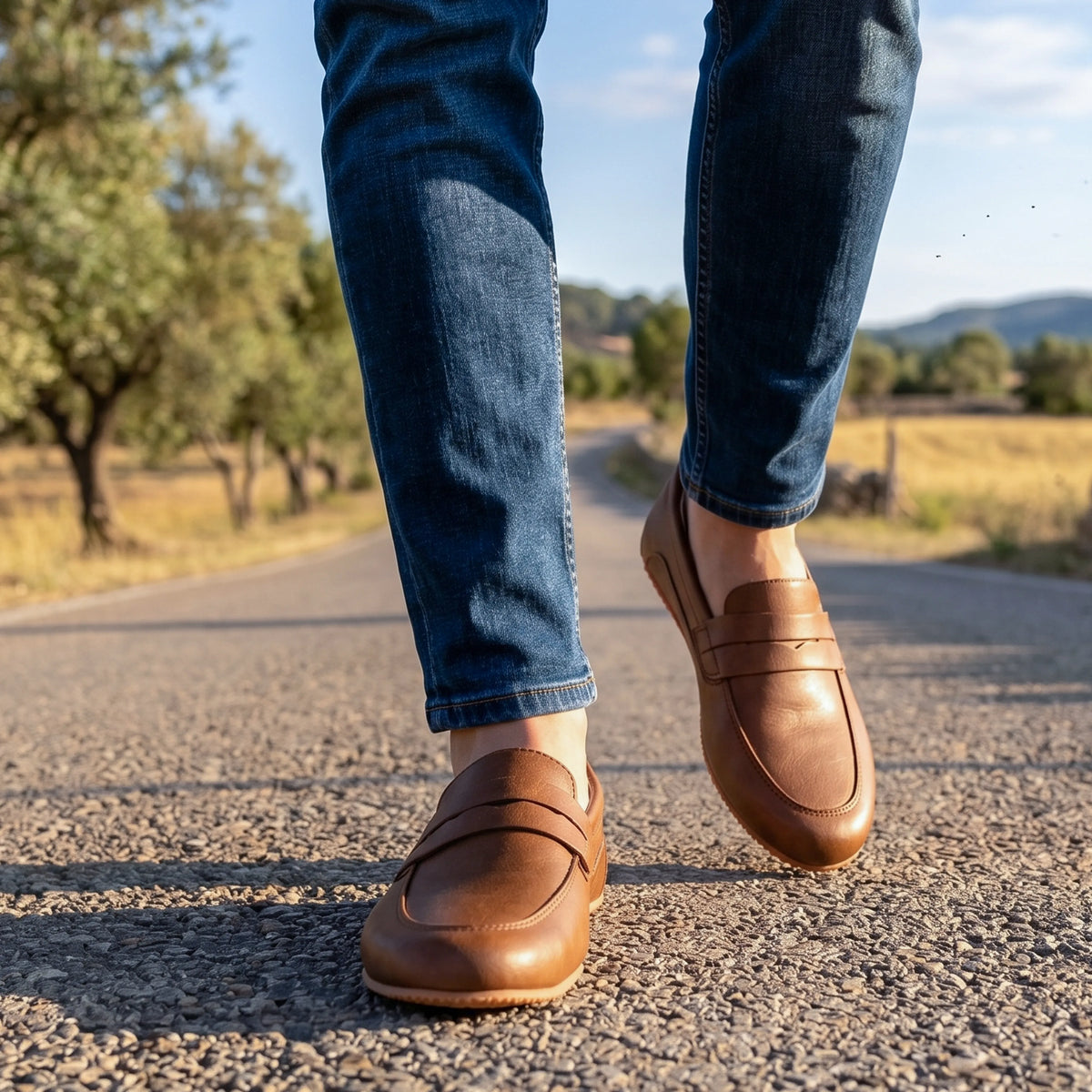 Crazy Barefoot Penny Loafer Shoes – Rubber Sole – Honey Camel