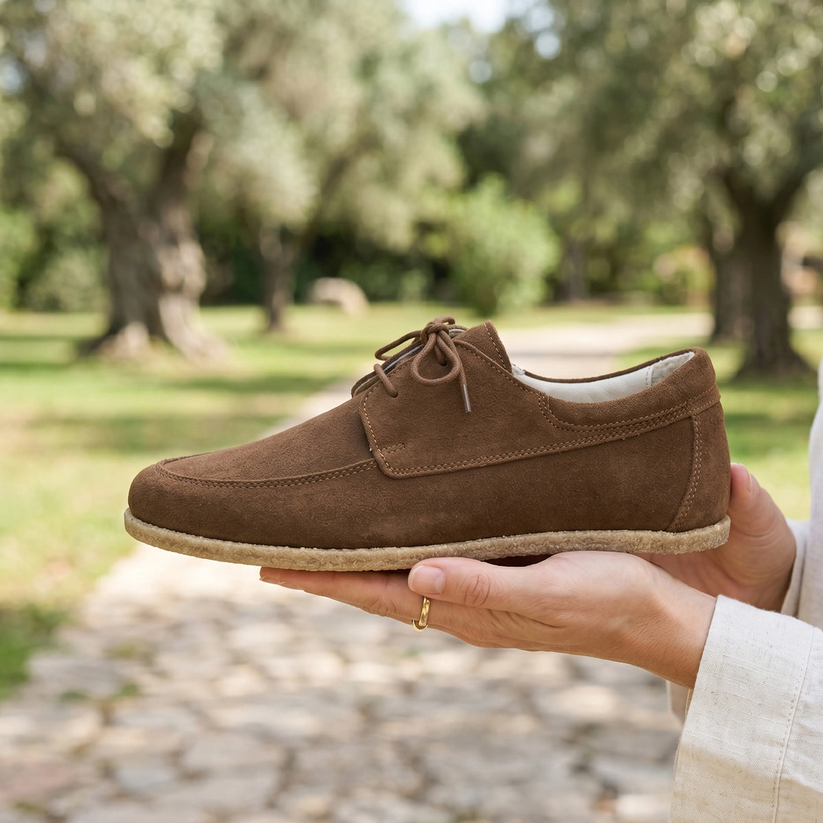 Suede Barefoot Laces Penny Loafer Shoes – Classic Sole — Leather Sole – Tan