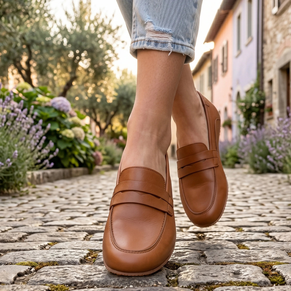 Smooth Barefoot Penny Loafer Shoes – Rubber Sole – Tan