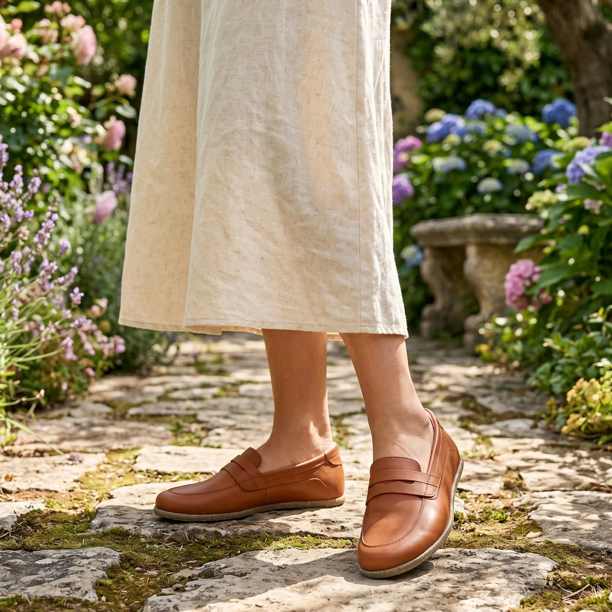 Smooth Barefoot Penny Loafer Shoes – Classic Sole — Leather Sole – Tan
