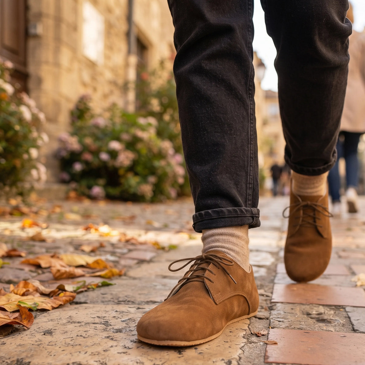 Suede Barefoot Oxford Shoes – Rubber Sole – Tan