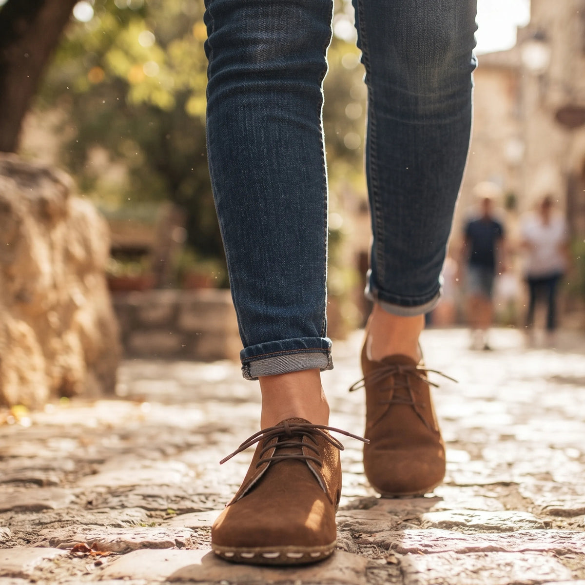 Suede Barefoot Oxford Shoes — Leather Sole – Tan