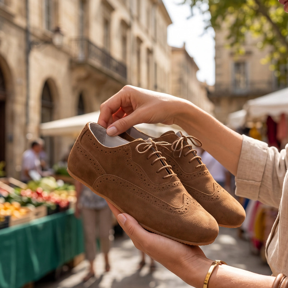 Suede Barefoot Moccasin Shoes – Rubber Sole – Tan