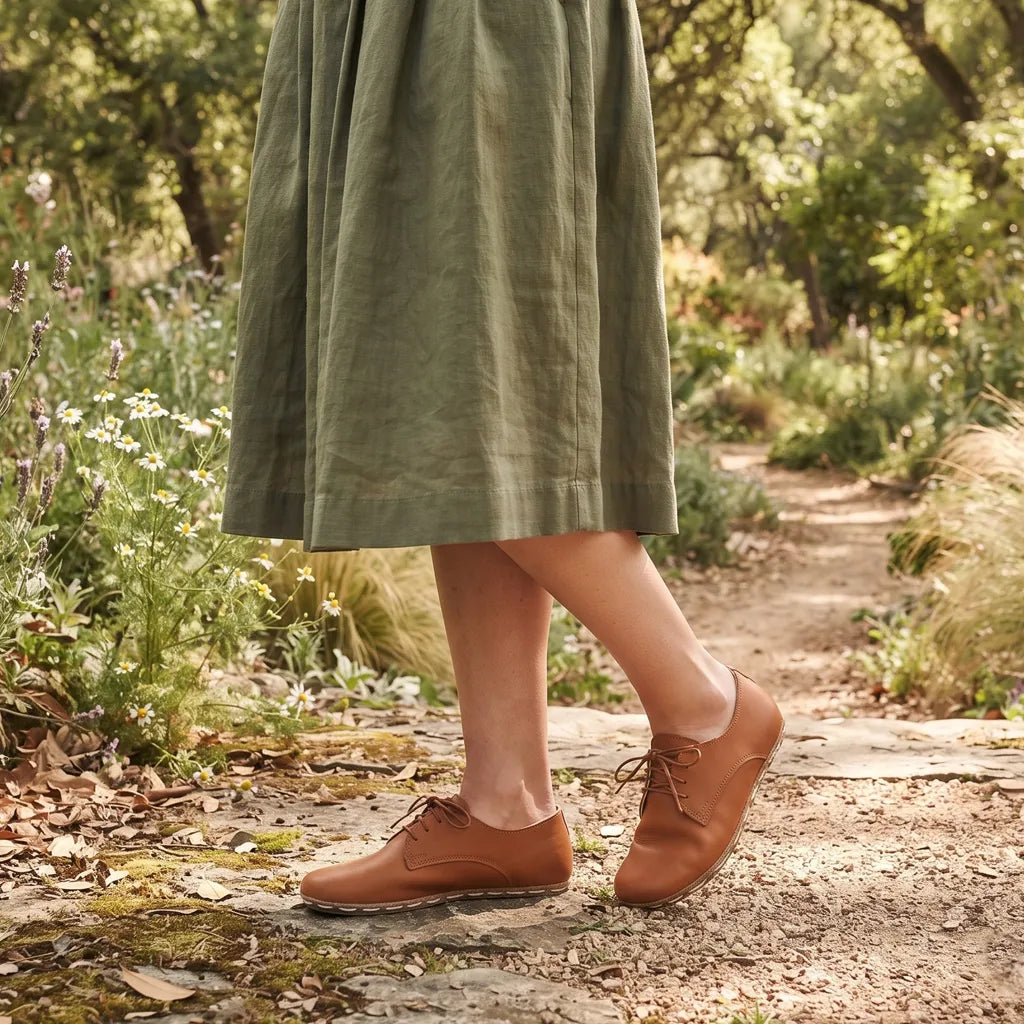 Smooth Barefoot Oxford Shoes — Leather Sole – Tan