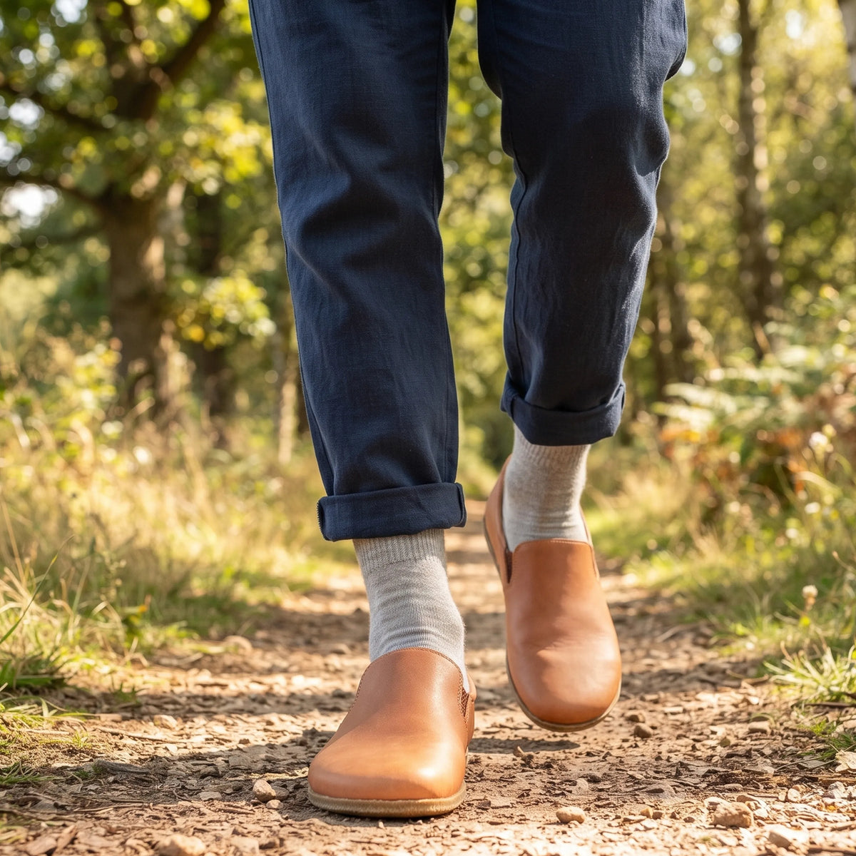 Smooth Barefoot Slip-On Shoes – Classic Sole — Leather Sole – Tan
