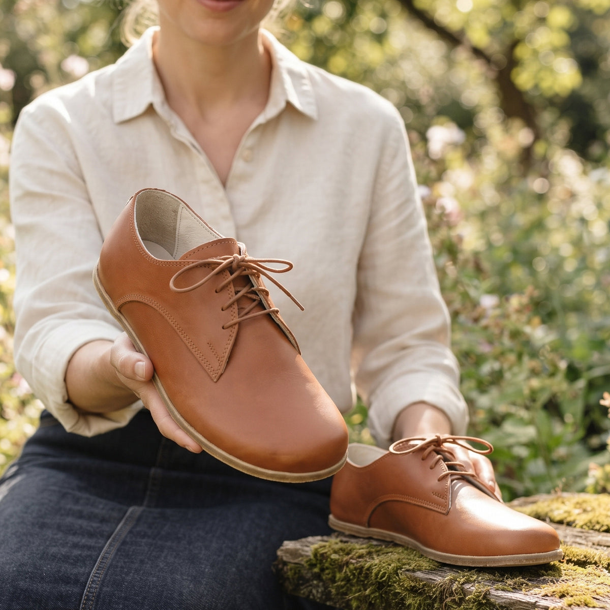 Smooth Barefoot Oxford Shoes – Classic Sole — Leather Sole – Tan
